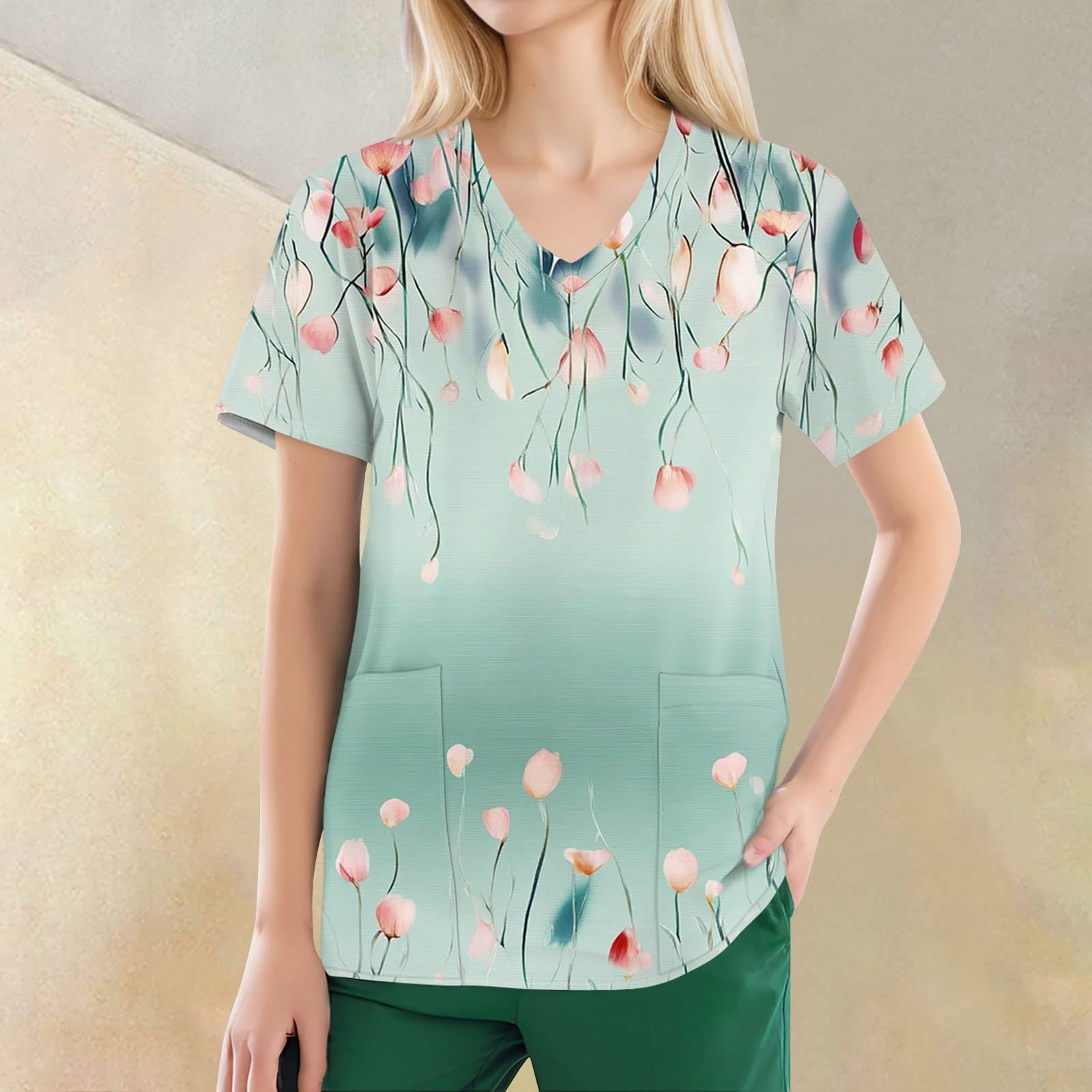 

Women s V-neck Fashion Casual Printed Tops And Protective Workwear XL