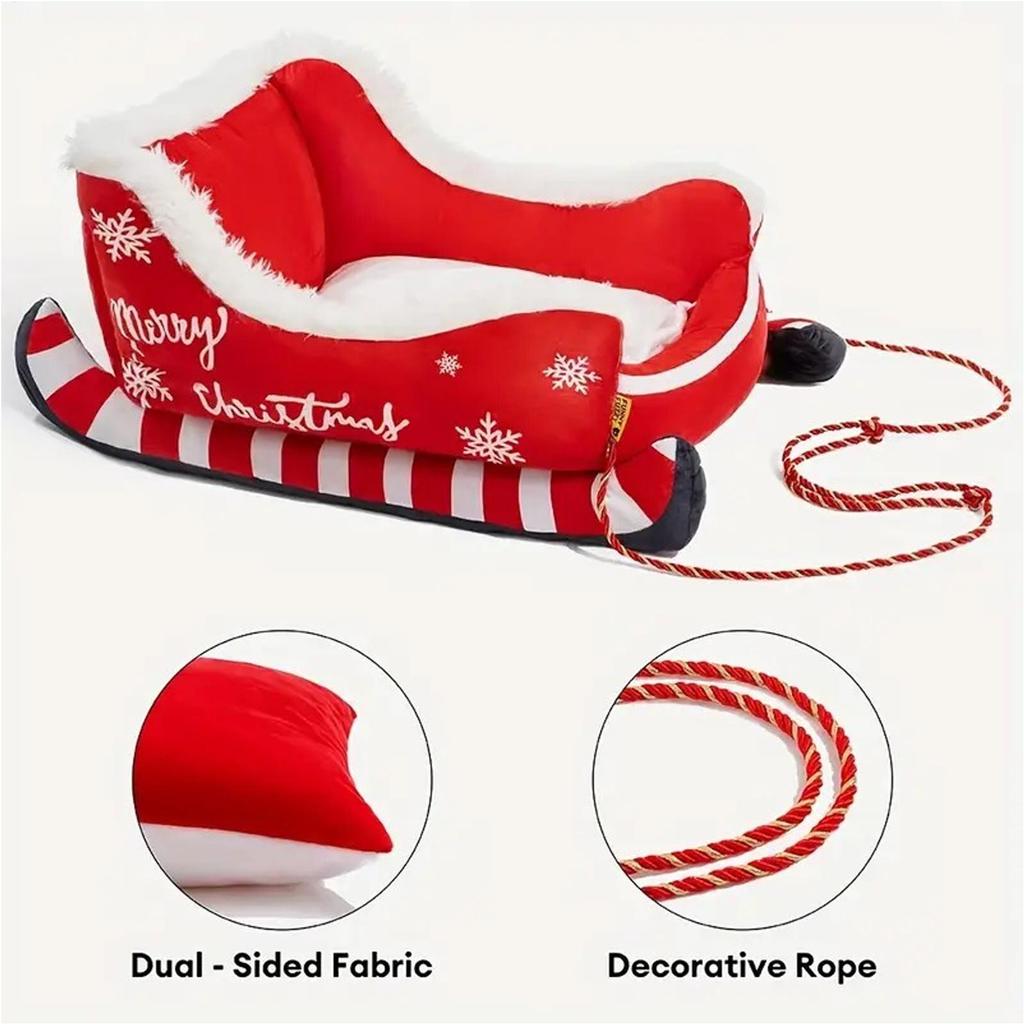 2025 Christmas Sled Pet Bed Non-slip Dog Warm Bed Washable Soft Plush Pet Sofa For Puppy Winter Animal Sofa Bed