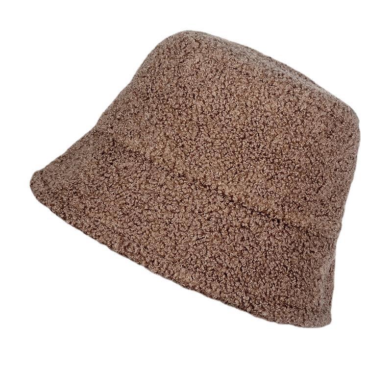 Japanese big-eave bucket hat women's autumn and winter new teddy velvet solid color lamb wool warm versatile wide-brimmed basin hat