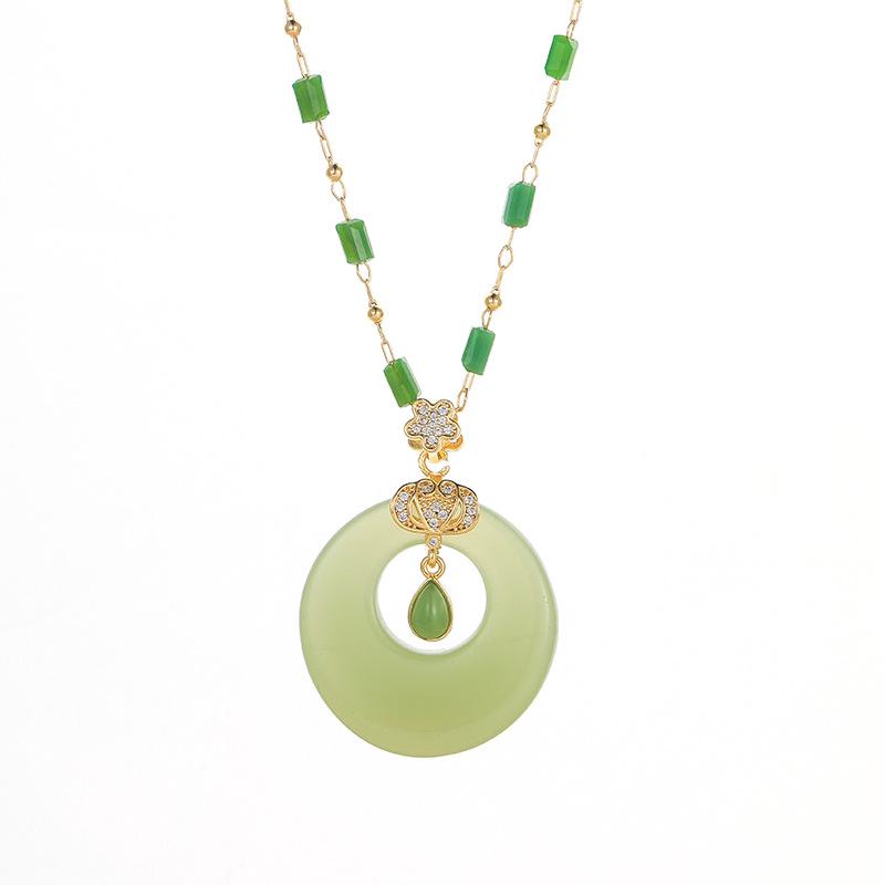Emerald Safety Buckle Necklace Female Retro Chinese Style Hetian Jade Water Drop Heart Pendant Jewelry