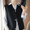 Women's Wool Blend V-Neck Vest: Petite Sleeveless Cardigan with Shoulder Pads, 100% Double-Faced Wool for Autumn & Winter.