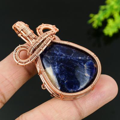 Natural Sodalite Gemstone Handmade Copper Wire Wrap Gift Pendant 2.36 e4W54
