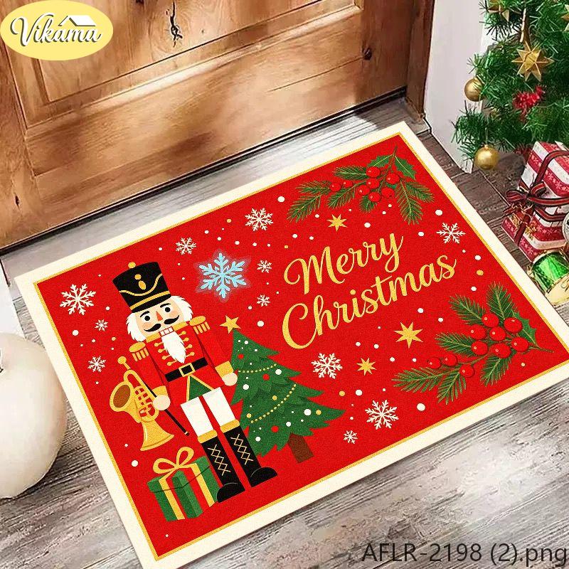 Red Christmas Nutcracker Doormat, Non-Slip Entryway Mat, Outdoor Porch and Indoor Christmas Decorative Rug, Home Decor