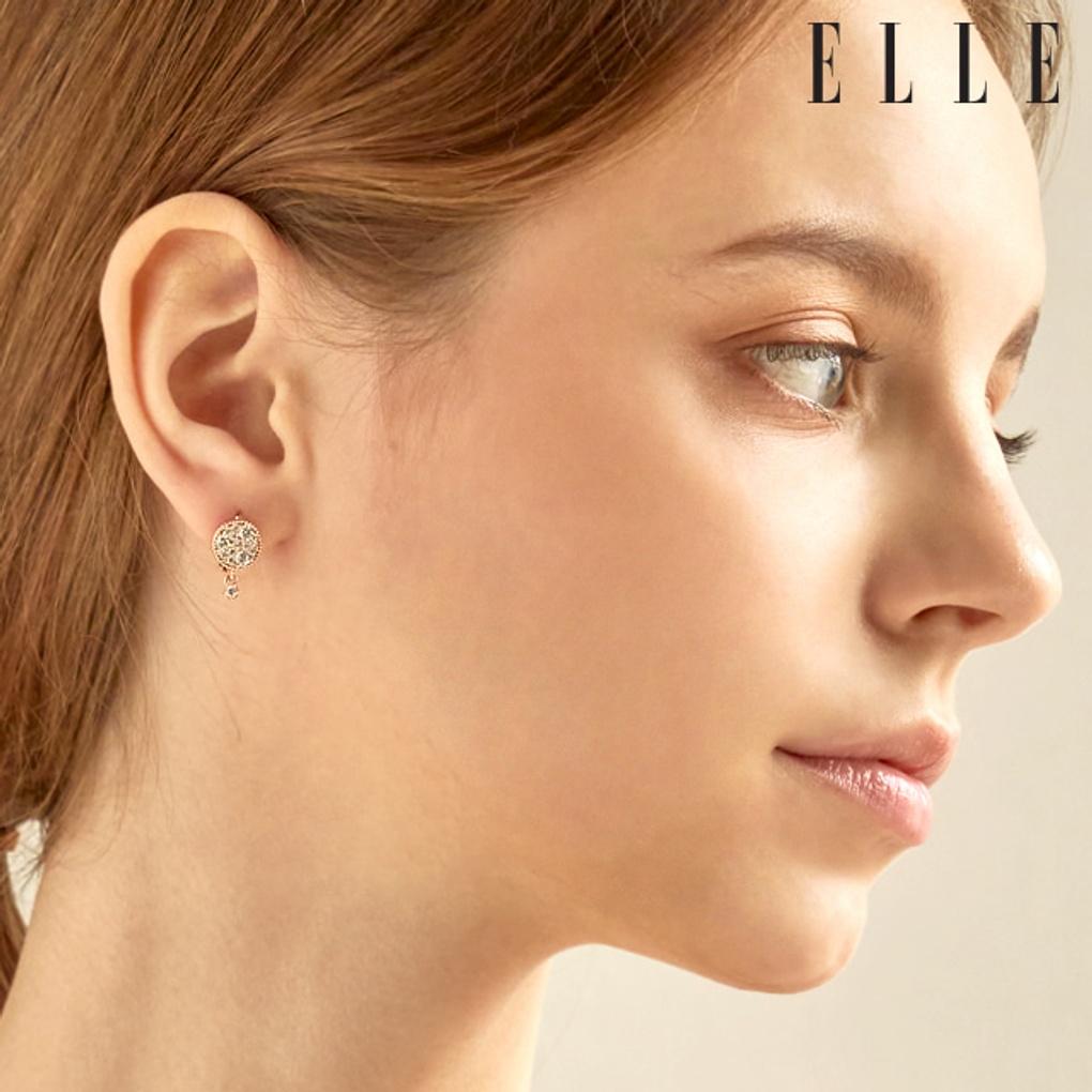 14K Cubic Drop Round One-Touch Earrings (Gold Pin) ELGPEE402