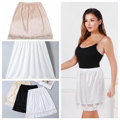 High Waist Kawaii Anti-Lighting Underskirt Women Petticoats Lace Edge Underskirt Silk Dress Slip