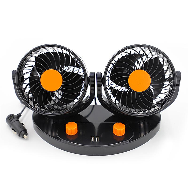 Silent Dual-Head Car Fan 12V/24V USB - Powerful Summer Cooling for Trucks