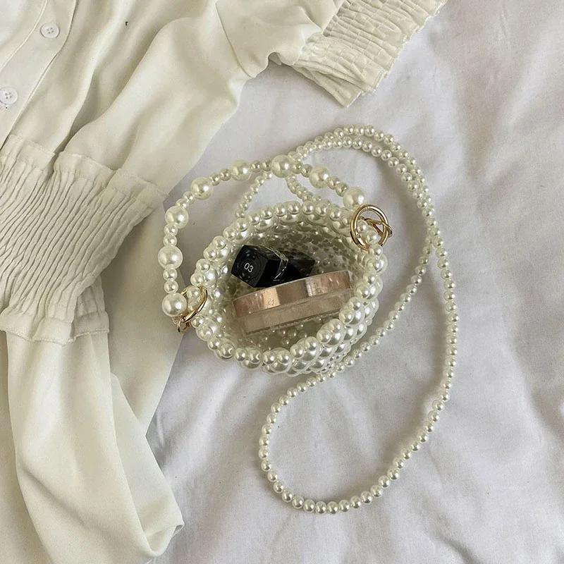 Pearl Crossbody Bag for Women Solid Rope Minaudiere Individuality Handbags