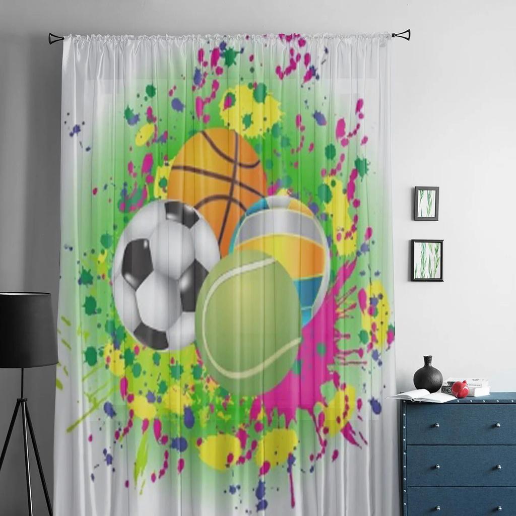 Sport Balls Pattern Sheer Curtains For Living Room Modern Fashion Valance Curtains For Kitchen Tulle Curtains