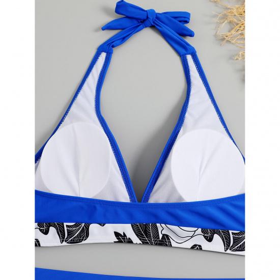 Swimsuit Women's Deep V Neck Split High Waist Flat Angle Lace Up Print Solid Color Swimwear
