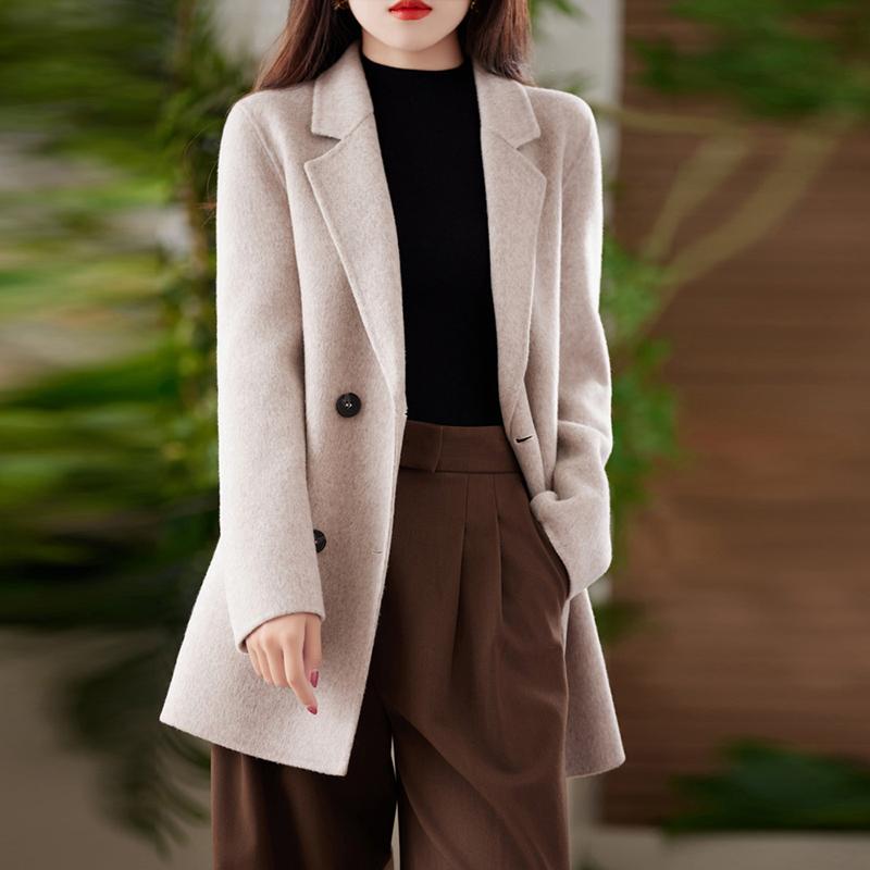 Cashmere Women Coat TIDENOVEL Autumn Wool Long Coat Handmade Pea Coat Winter Warm Wool Jacket Overcoat