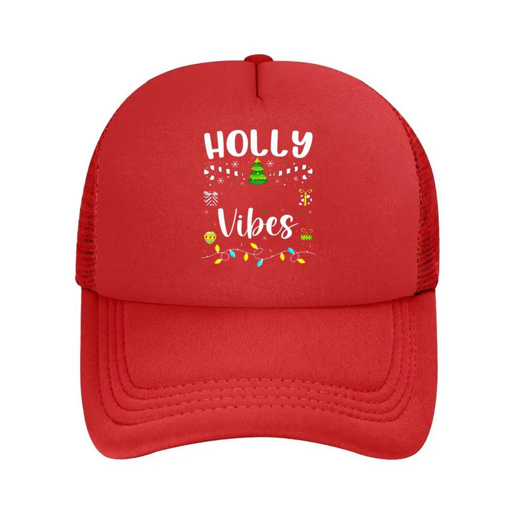 Holly Vibes Christmas Decor With Tree Gifts Lights  Mesh Baseball Cap Hip Hop