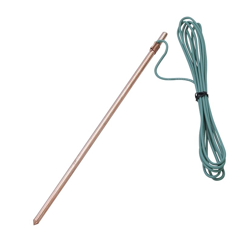 ELPA Round Grounding Rod with Lead Wire, Copper Plated Finish, Steel Core, Easy To Drive Into the Ground, for Gardens, Yards, Soil Installation,