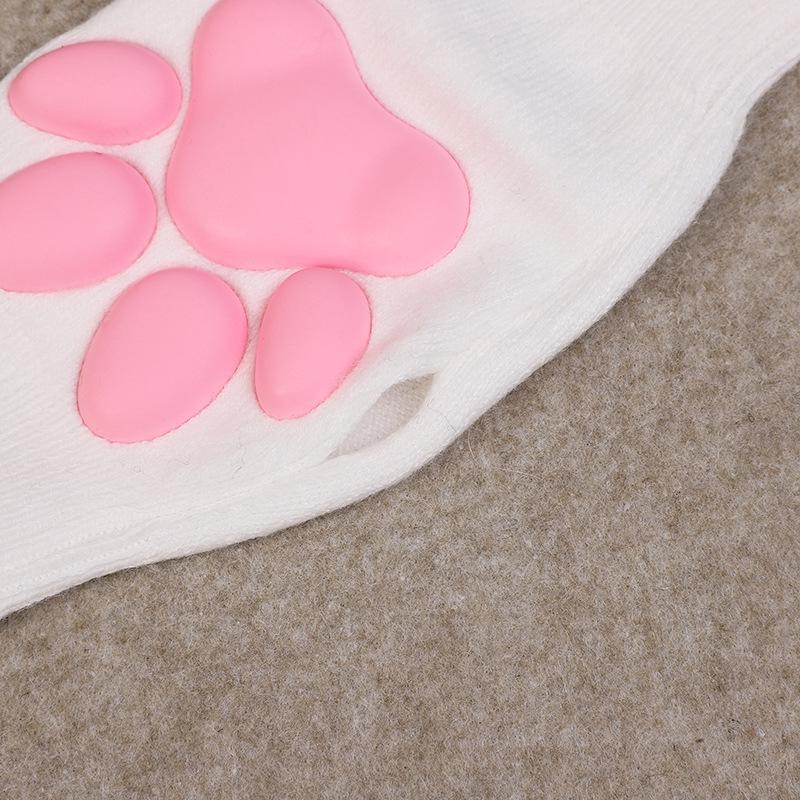 3D Silicone Cat Paw Fingerless Women's Plush Gloves