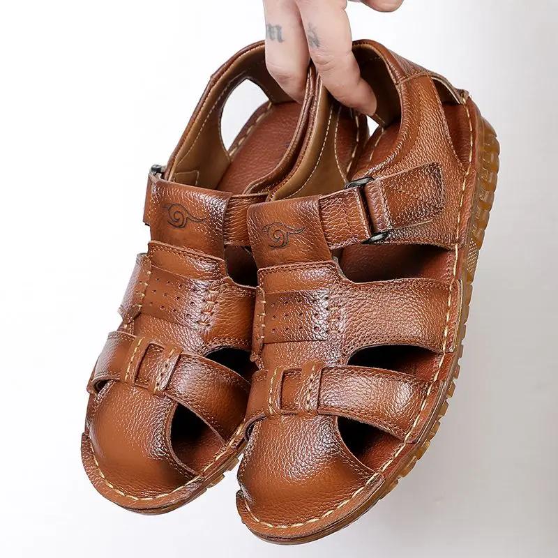 Fashion Genuine Leather Men's Sandal Outdoor Beach Breathable Trend 2025 Number 41 Luxury Summer Expensives Wholesale Non-slip Male Shoe