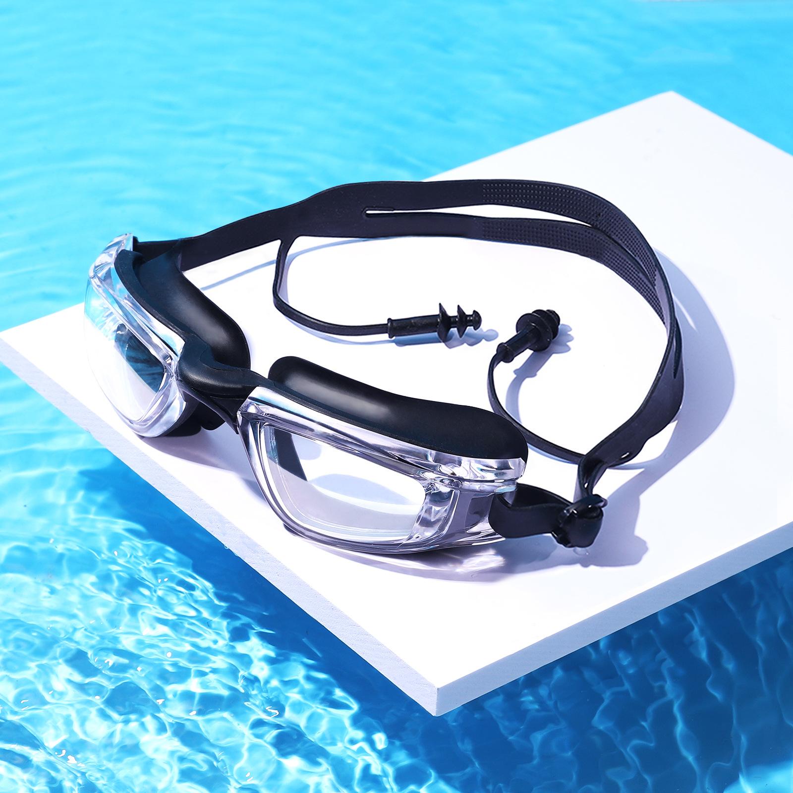 

Silicone Swimming Goggles Waterproof and Anti Fog High-definition Transparent One-piece Earplugs Swimming Goggles Equipment чёрный