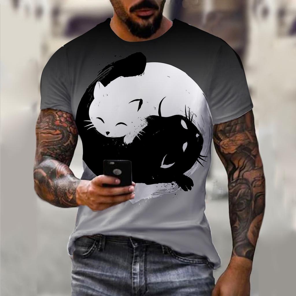 Pánská trička Trička s rybářským vzorem Trička s krátkým rukávem 3D Animal Wolf Potištěné Street Hip Hop Tričko Tai Chi Diagram Tops Tričko