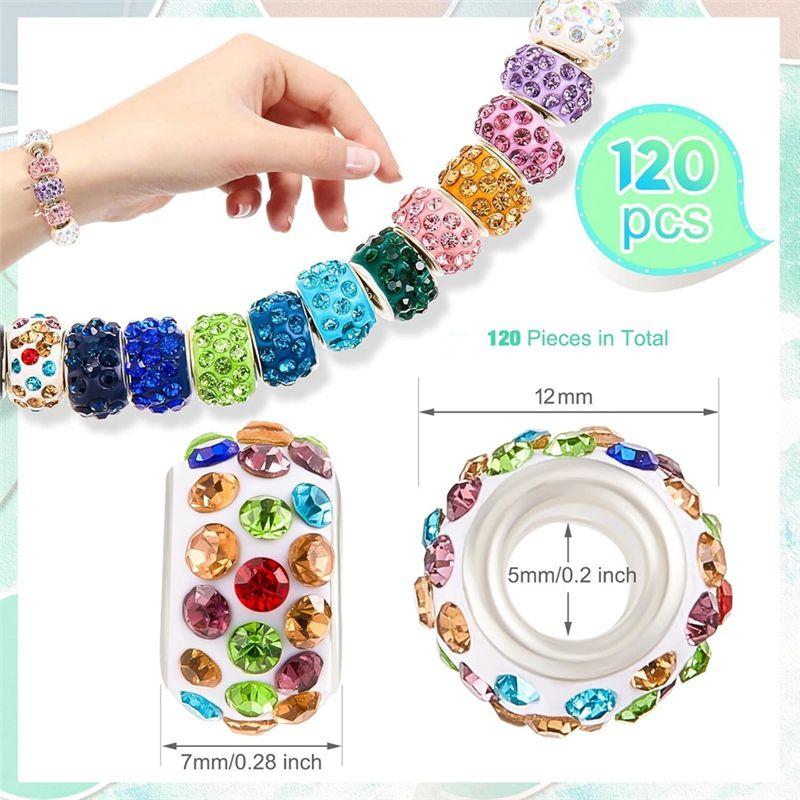 AEE4-120Pcs Large Hole Beads Rhinestone Beads For Pens Making 12Mm Crystal Charm For Pens Jewelry Making DIY Crafts Bracelet