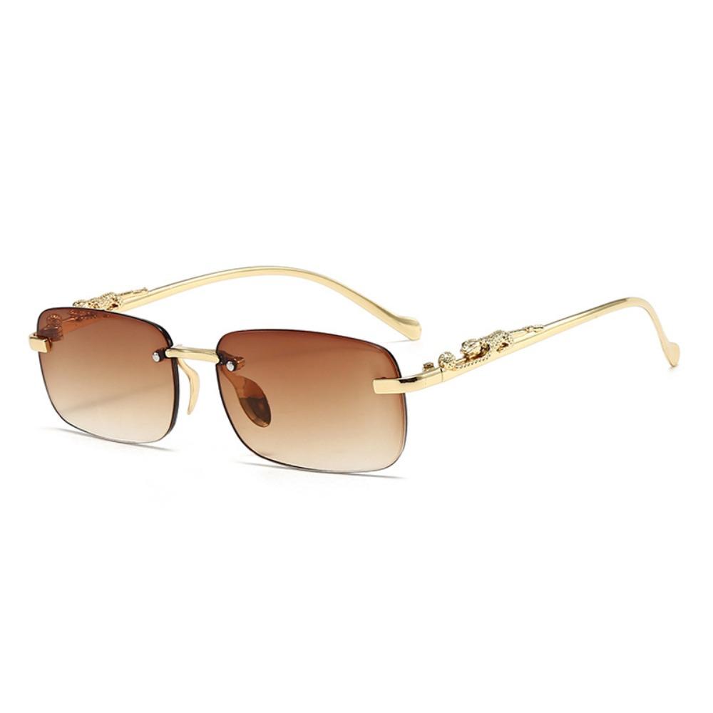 UV400 Diamond Cut Sunglasses Leopard Decor Square Shape Small Frame Sunglasses Unframed Design Diamond Cut Edg коричневый