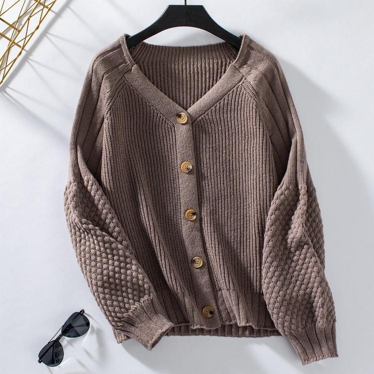 Women Casual Lightweight Open Front Cardigan Soft Cable Knit Sweater Long Sleeve Loose Solid Button Outwear for Winter Fall