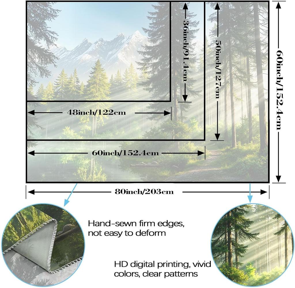Misty Forest Tapestry, Serene Pine Trees With Sunbeams And Snowy Mountain Wall Art For Nature Lovers And Calm Room Decor