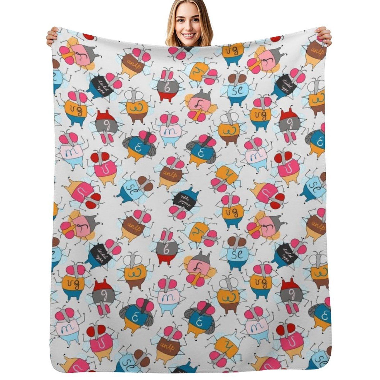 Cute Drosophila Melanogaster Mutants on Light Grey Throw Blanket Modern Design Soft Blanket for Home Decor 75x100cm