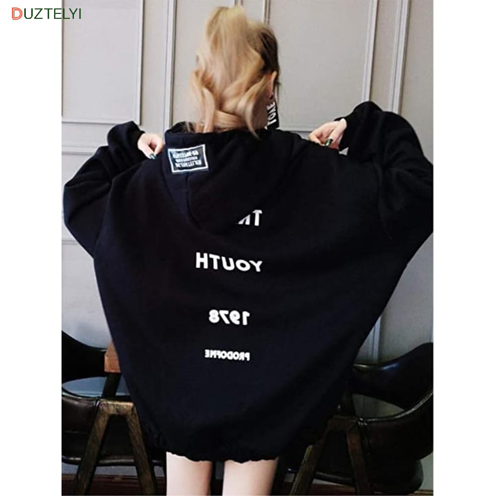 DUZTELYI Loose Cute Top for and DU834 Women's Fleece-Lined Hoodie, Fit, Oversized, Zip-Up Hoodie, Casual, Spring, Autumn, Winter, (JP, Alphabet, M,