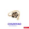 Black Camellia Adjustable French Style Trendy Index Finger Ring for Women