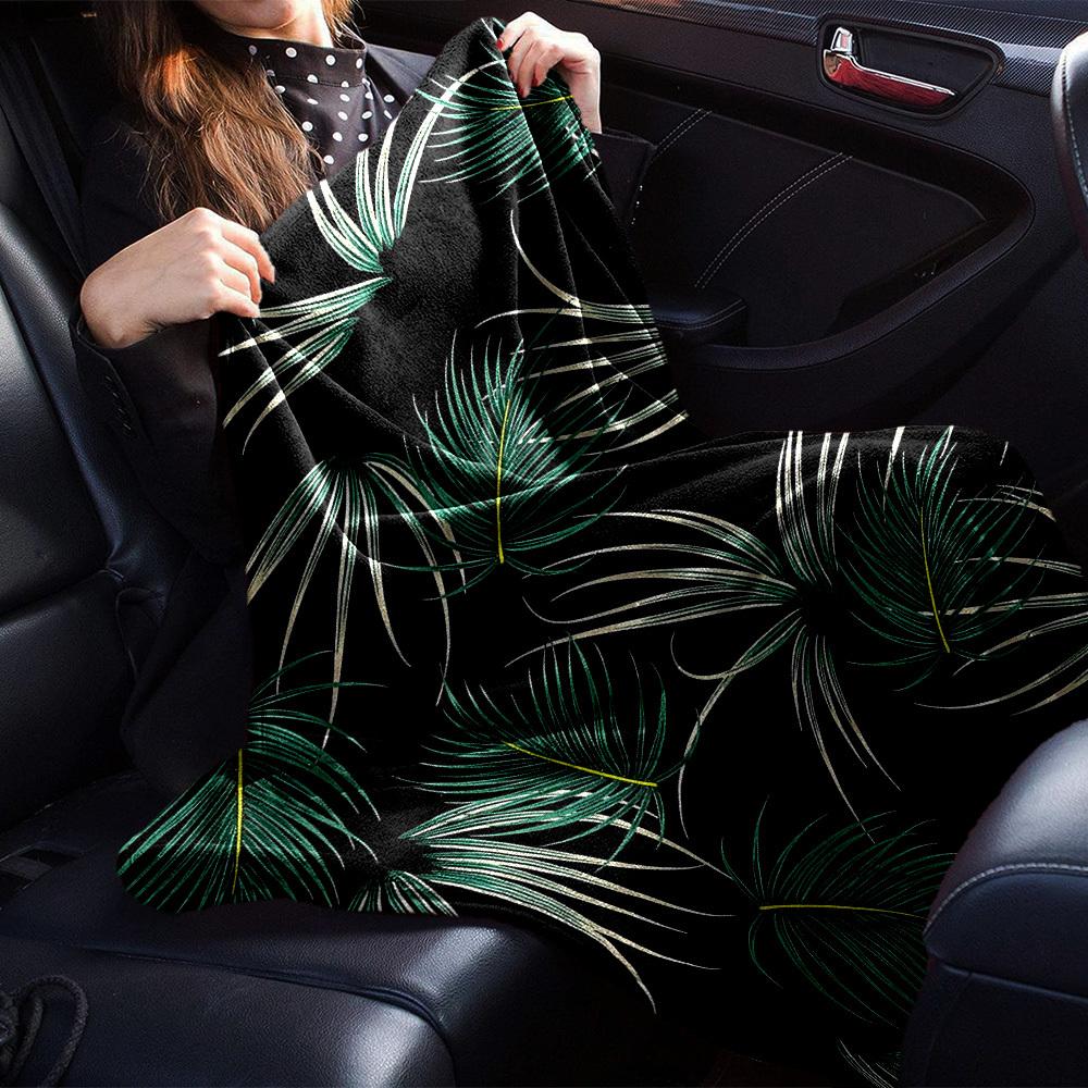 1pc Palm Leaves Pattern Blanket Lightweight Flannel Throw for Sofa Bed Travel Camping Livingroom Office Couch Chair