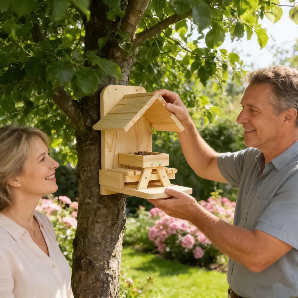 Squirrel House For Outside Wooden Large Capacity House With Roof Easy Refill Large Squirrel Feeder With Corn Cob Holder For Yard