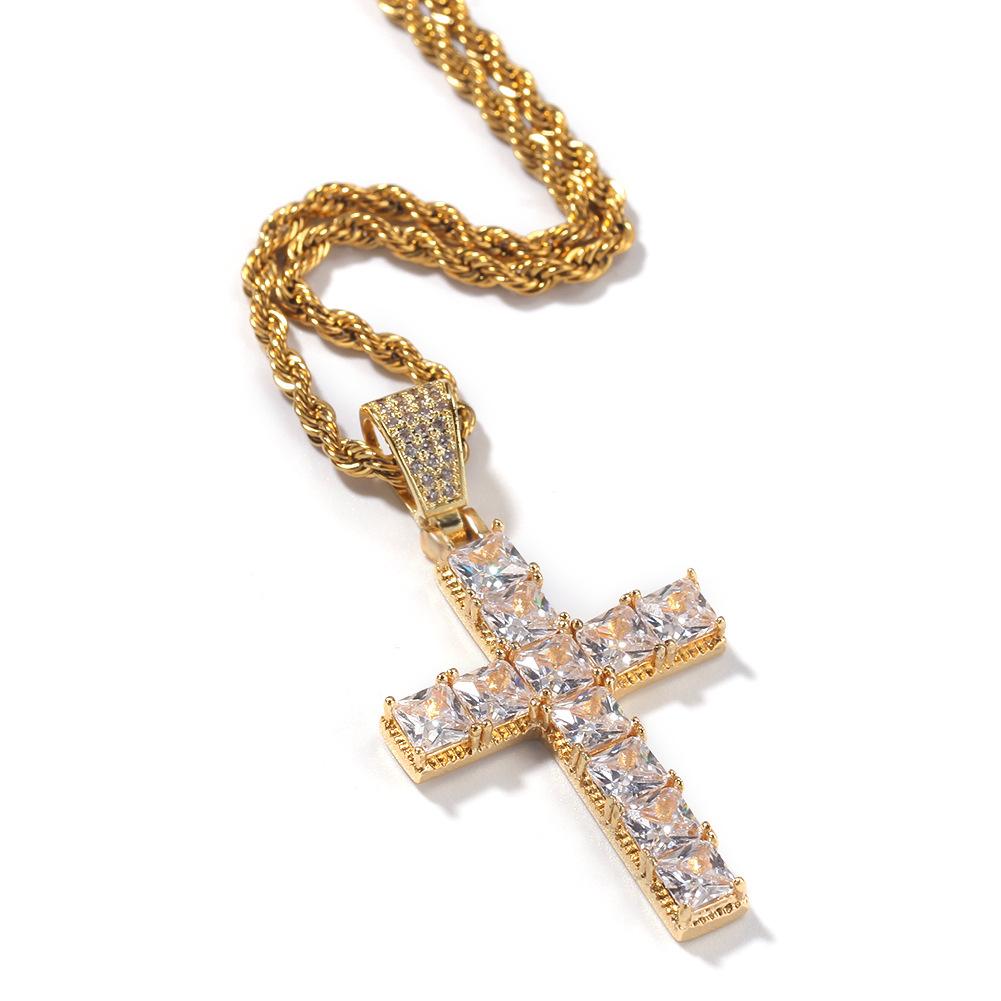 Hip Hop Square Zircon Cross Necklace Punk Personality Male and Female Couple Pendant Accessories