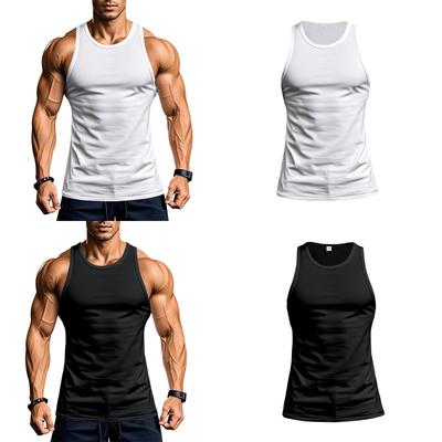 Men's Summer Vest Tight Open Line Round Neck Sleeveless Top Sweat Fitness Training Quick-drying Vest Sports Top