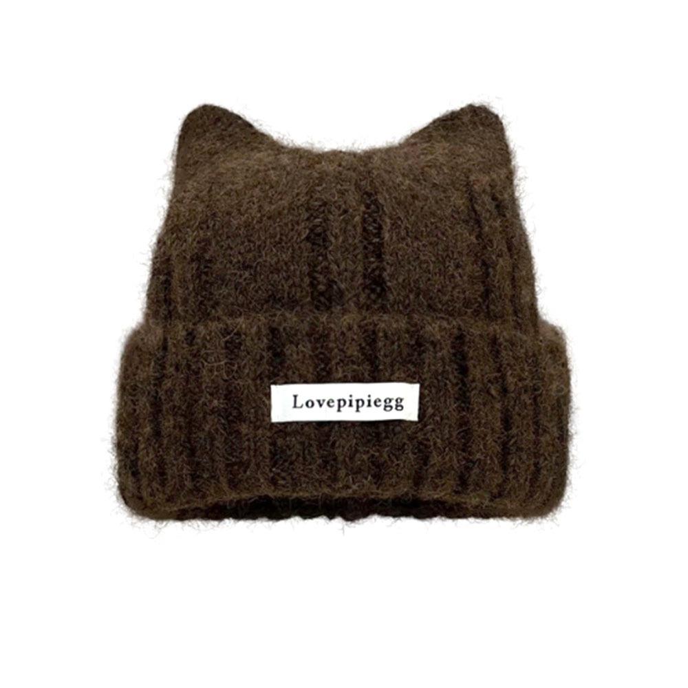 Cute Elastic Knitted Woolen Cap Windproof Cat Ear Ear Protection Hat Keep Warm Thickened Winter Bomber Cap Winter кофейный