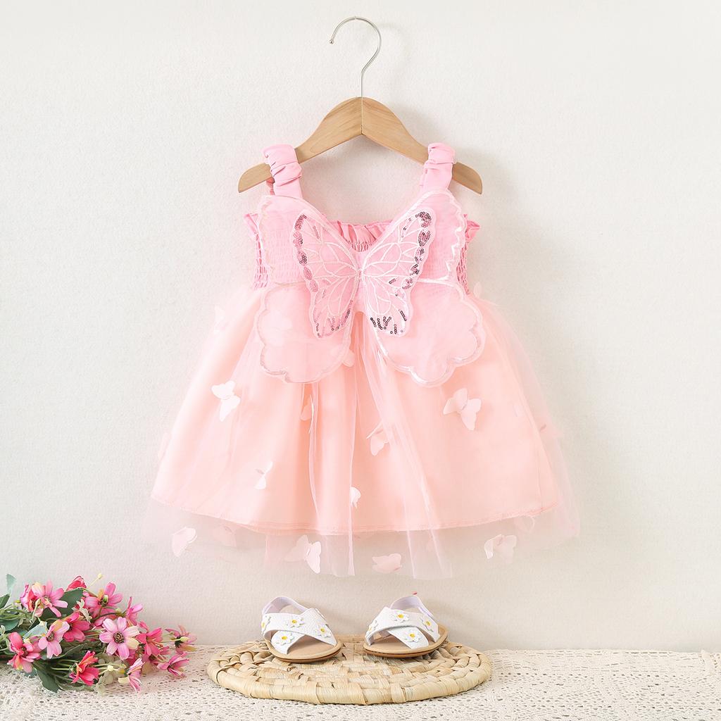 Baby Girl Princess Suspender Dress  Butterfly Wing Gauze Party Dress Solid Color New