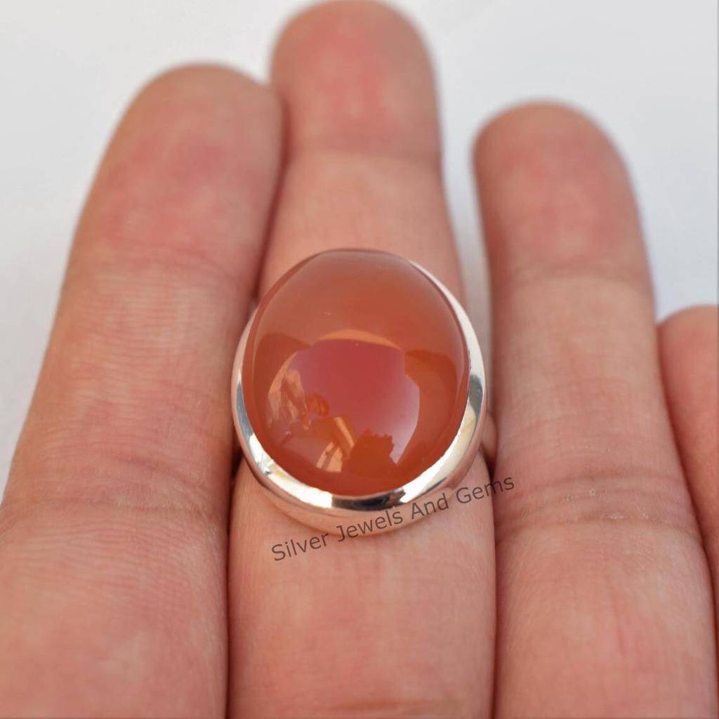 Natural Carnelian Ring, Handmade Ring, 925 Sterling Silver Ring, Gift for Her, Simple Oval Ring, Anniversary Gift, Gemstone Ring