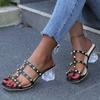 Large Size Sandals Summer Crystal Heel with Skirt Slippers Women's Summer Outer Wear Rivet Sandals Women's Middle Heel