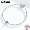 WOSTU Real 925 Sterling Silver Starry Sky Blue Stopper Silicone Spacer Beads Fit Original Bracelet