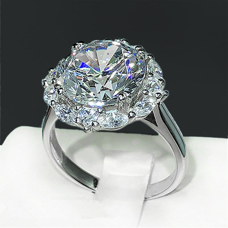White Gold Elegant Plated Geometric Ring With Gorgeous 5 Carat Moissanite Gem