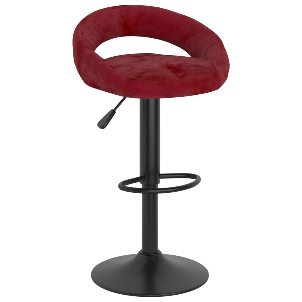 Bar Stool Set of 2 Wine Red Velvet