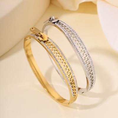 Personalized Niche Design Titanium Steel Bracelet, Diamond-encrusted Zipper Bracelet, Girls' High-end Stainless Steel Exquisite Circle Bracelet