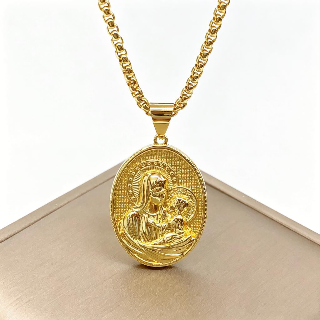 Classic Christian Catholic Jesus Christ Our Lady of Guadalupe Stainless Steel Chain Necklace for Men Women Party Amulet Jewelry