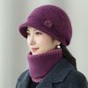 Knitted Bucket Hat Women's Autumn and Winter Velvet Warm In the Elderly Mother Hat Ear Protection Cold Thickening Foreign Gas Knitting