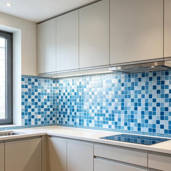 2Pcs 3D Mosaic Tile Sticker, 11.8 x 11.8 Inch Removable Wallpaper Tile, 3D Self Adhesive Wall Tiles, Bathroom Wall Tiles for Kitchen Backsplash, PVC