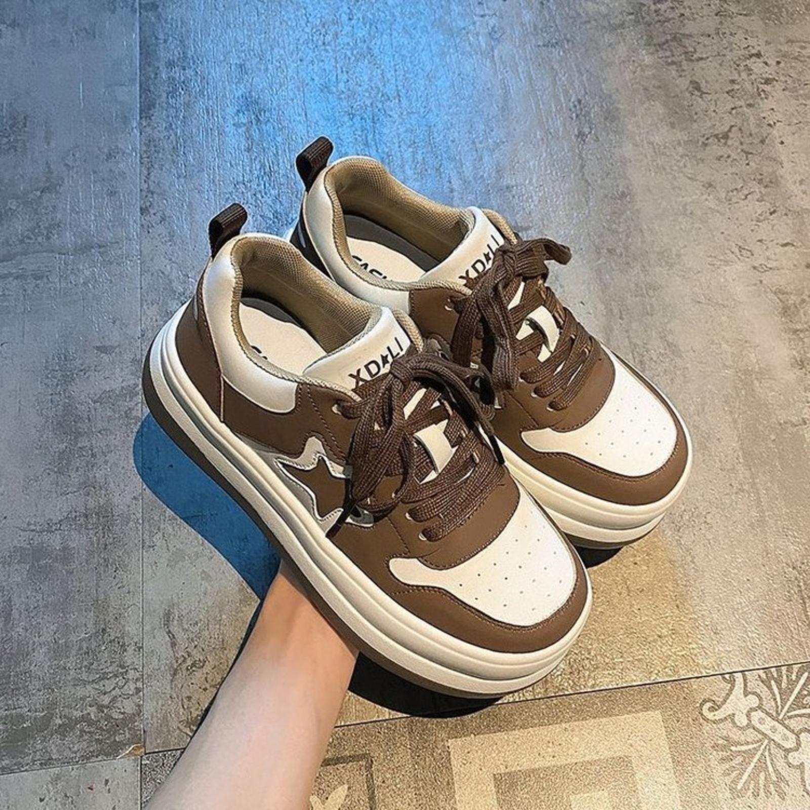 

Chunky Sole Star-Print For Women Soft-Sole Color-Blocked Fashionable Casual Athletic Shoes Trendy 40 коричневий