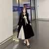 Large Size Women's Hepburn Style Black Velvet Dress Autumn and Winter Sweet Doll Collar Skirt Splicing Contrasting Color Long Skirt