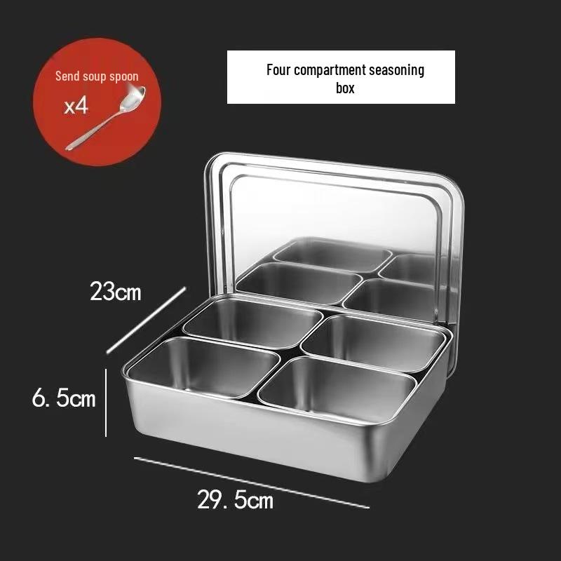 Stainless Steel Multi-Compartment Seasoning and Toppings Box for Commercial Use