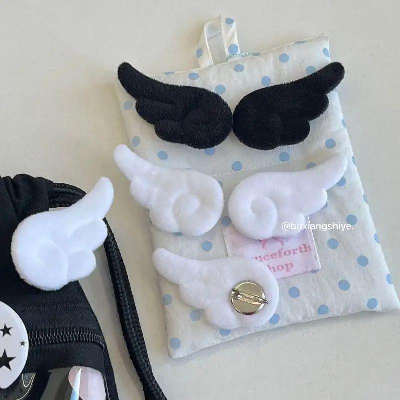 1 Pair Small Angel Wings Brooch Fluffy Plush Y2K Japanese Sweet Clothes Decor Bag Pin Cute Accessory