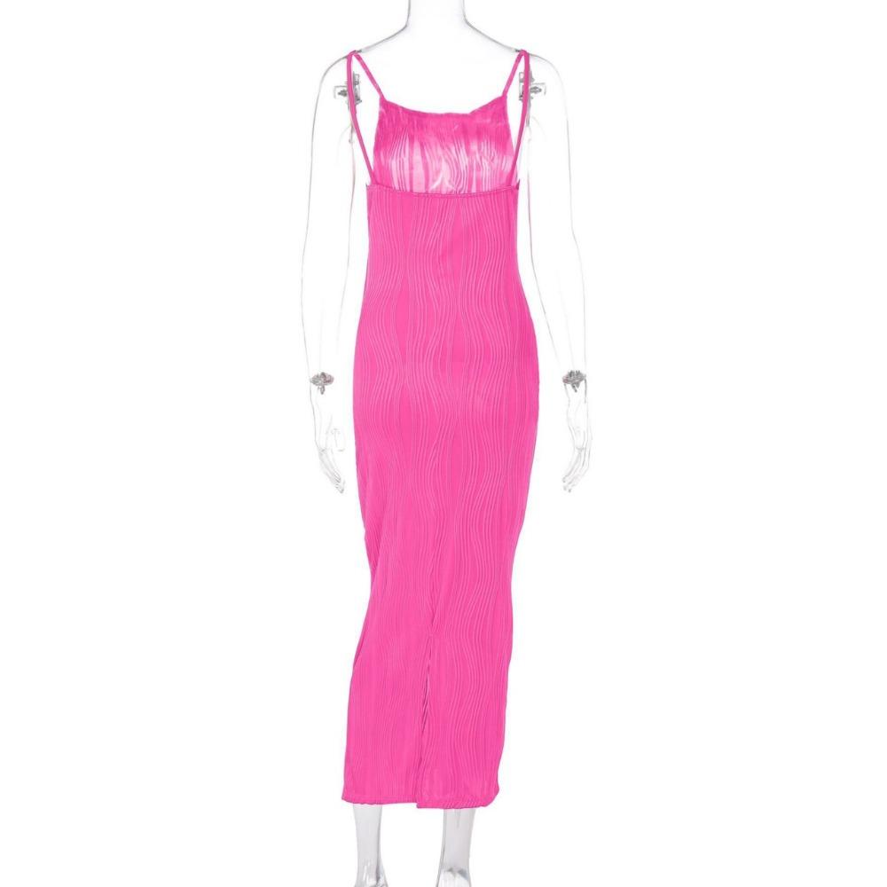 Vestito lungo da donna sexy, arricciato, senza maniche, aderente, tinta unita, estivo, da festa, con spacco sul retro, da clubwear, vestido, abiti da donna