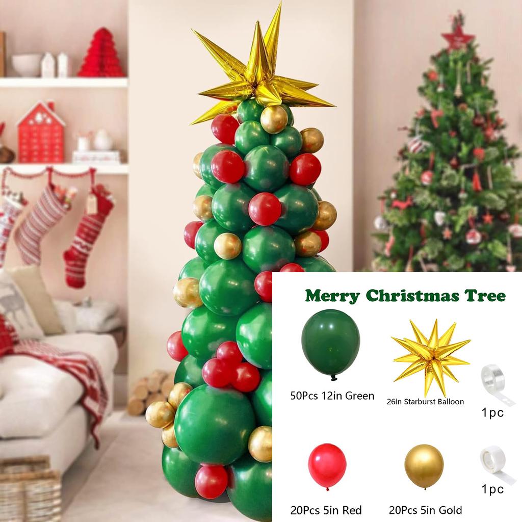 91pcs Golden Green and Golden Wreath Balloon Tree Set for Christmas and Birthday Party Decoration