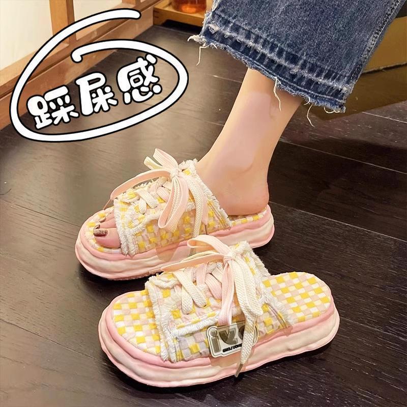 Dopamine slippers women's summer wear non-slip thick bottom heightening muffin cool slippers schoolgirl beach one-word drag