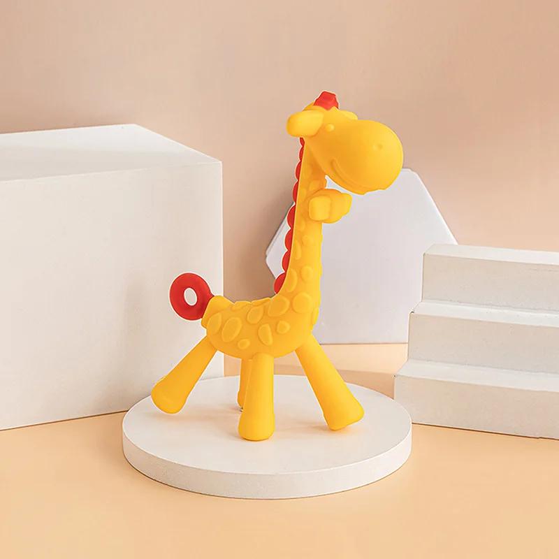 1Pcs Baby Teething Teether, Giraffe Shape Cartoon Baby Ring Teether, BPA-Free Silicone Chewing Charm, Baby Teething Teether